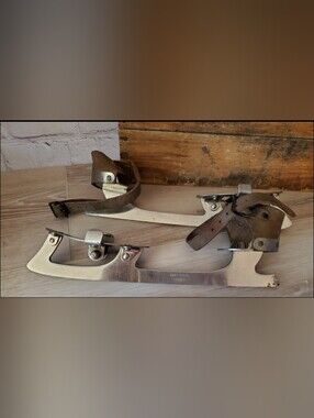 Vintage Cast Steel Figure Skates with Brown Leather Straps